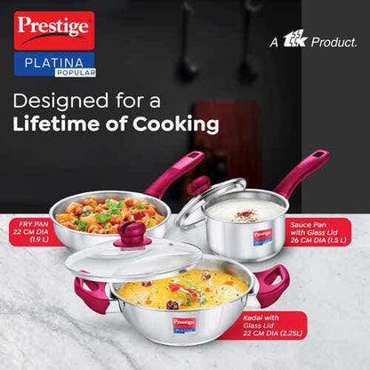 Prestige Platina Popular Stainless Steel 3PCS BYK SET Cookware