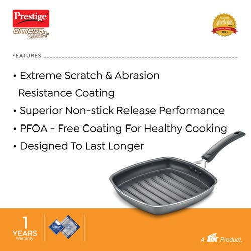 Prestige Omega Select Plus Aluminium Non-stick Coating Square Grill Pan, (Black)