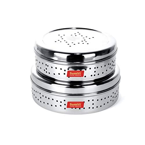 Sumeet Stainless Steel Hole Puri Dabbas/Sprout Maker/Flat Canisters with Air Ventilation