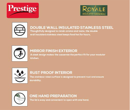 Prestige Royale Stainless Steel Insulated Casserole Silver (36187)