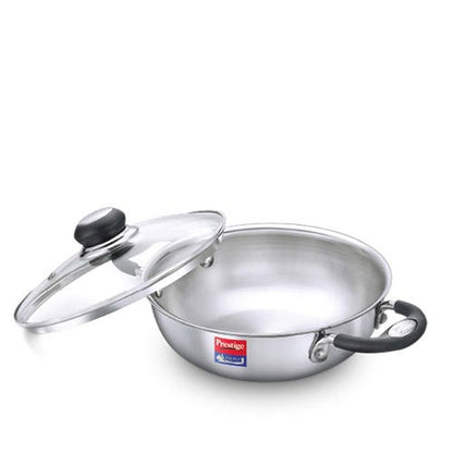 Prestige Tri Ply Splendor Stainless Steel Gas and Induction Compatible Kadai with Glass Lid (37422)