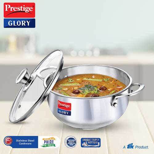 Prestige Glory Stainless Steel Cookware Kadai With Glass Lid (37539)