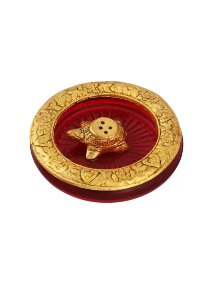 Dhevu Gold toned Tortoise Design Round Metal & Glass Incense Stick Holder