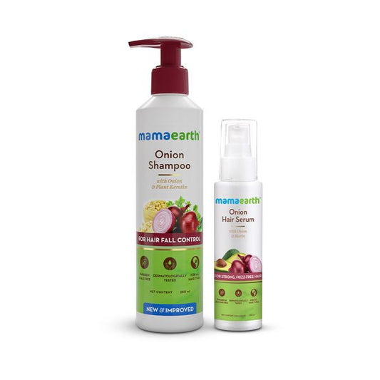 Mamaearth Onion Shampoo and Onion Hair Serum Combo - 250ml + 100ml