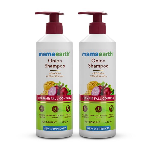 Mamaearth Onion Shampoo with Onion & Plant Keratin for Hair Fall Control - 400ml (Pack of 2)