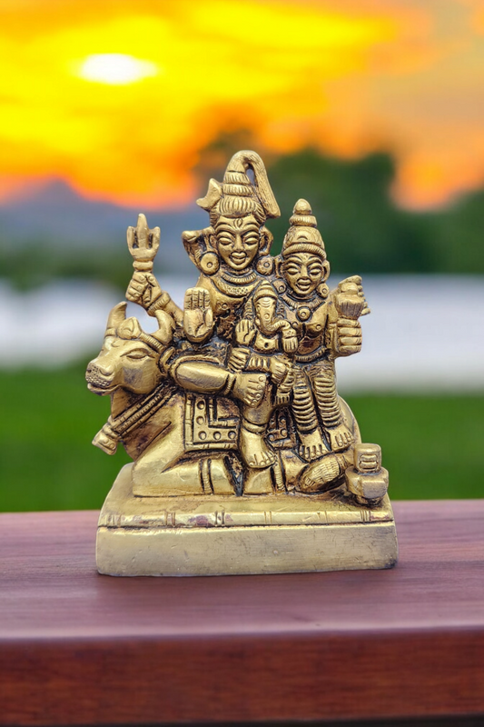 Dhevu brass Shiva Parvati Sitting On Nandi Idol