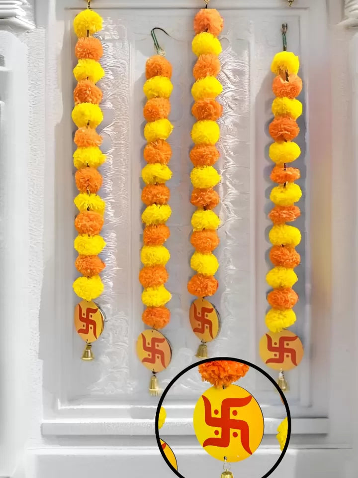 Yellow & Orange Coloured Swastik Marigold Hanging Garlands