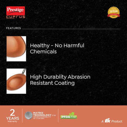 Prestige Cuprus Aluminium Gas and Induction Compatible Non-Stick Tawa, (Copper)