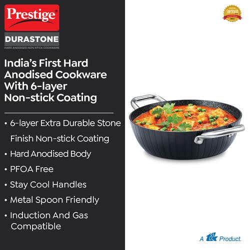 Prestige Durastone Hard Anodised 6 Layer Non-Stick Kadai with Glass Lid (37578)