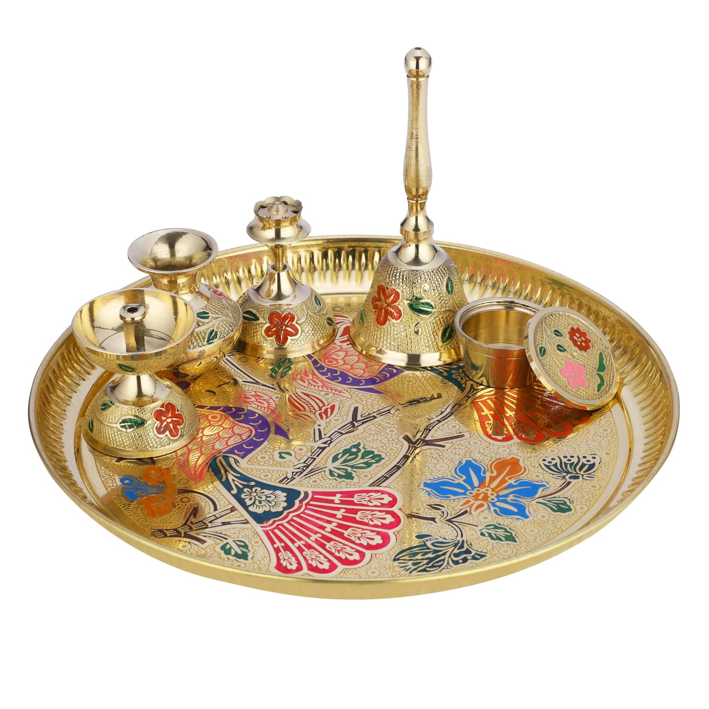 Brass Pooja Thali Set With Velvet Box