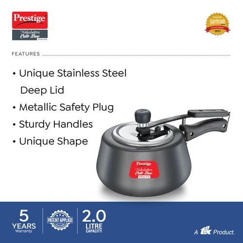 Prestige Nakshatra Cute Duo Svachh Hard Anodised Spillage Control Pressure Cooker (Black)