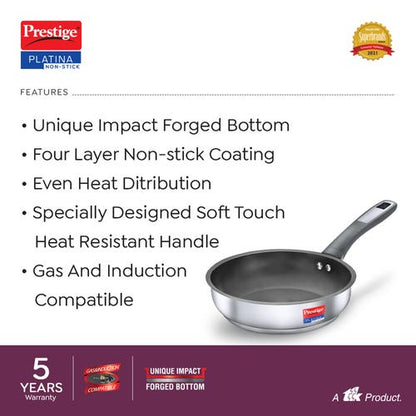 Prestige Platina Non-stick Stainless Steel Unique Impact Forged Bottom Fry Pan, Silver (36224)