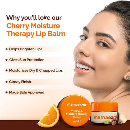 Mamaearth Vitamin C Moisture Therapy Lip Balm SPF 50 with Vitamin C & Honey for Lip Lightening - 15 g