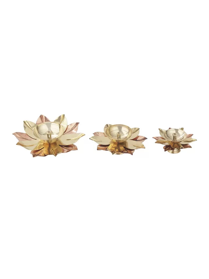 Dhevu Brass Gold Floral Diya Set Of 3