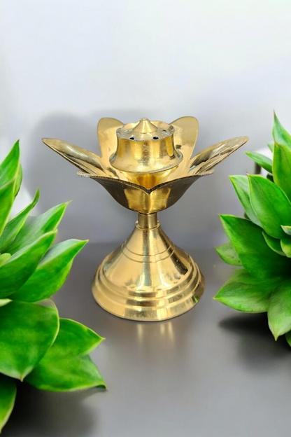 Dhevu Brass Kamal Diya with Incense Stick Holder