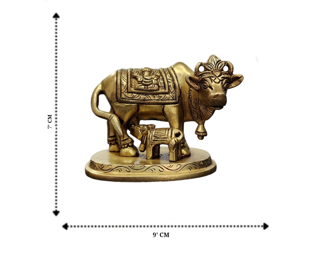 Dhevu Brass Kamdhenu Cow Calf Statue