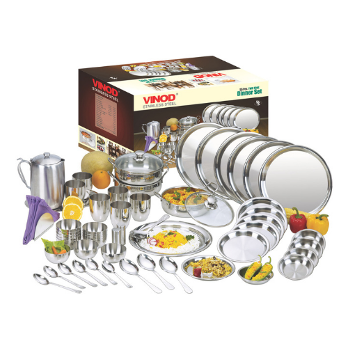 Vinod Stainless Steel 55 Pieces Two Tone Dinner Set For Six Person