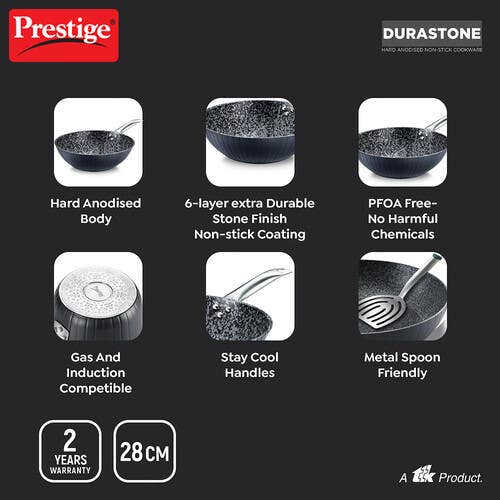 Prestige Durastone Hard Anodised 6 Layer Non-Stick Wok (38096)