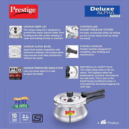 Prestige Deluxe Alpha Svachh Stainless Steel Spillage Control Handi Pressure Cooker (20268)