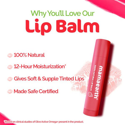 Mamaearth Nourishing Tinted 100% Natural Lip Balm with Vitamin E and Strawberry for Dry & Chapped Lips - 4 g