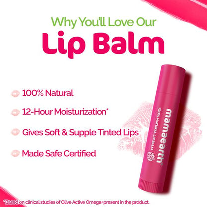 Mamaearth Nourishing Tinted 100% Natural Lip Balm with Vitamin E and Raspberry for Dry & Chapped Lips - 4 g