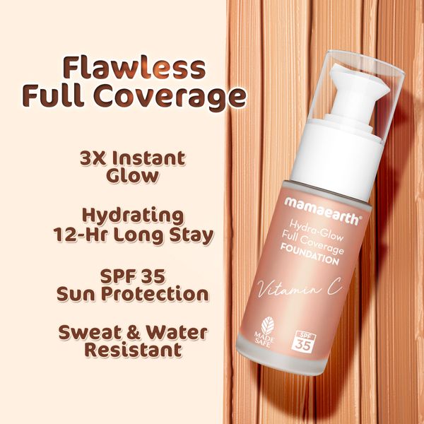 Mamaearth Hydra-Glow Full Coverage Foundation With Vitamin C & Turmeric - 30 ml | Ivory Glow