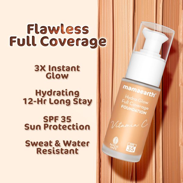 Mamaearth Hydra-Glow Full Coverage Foundation With Vitamin C & Turmeric - 30 ml | Crème Glow