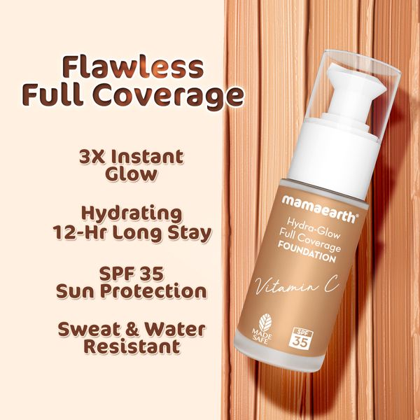 Mamaearth Hydra-Glow Full Coverage Foundation With Vitamin C & Turmeric - 30 ml | Caramel Glow