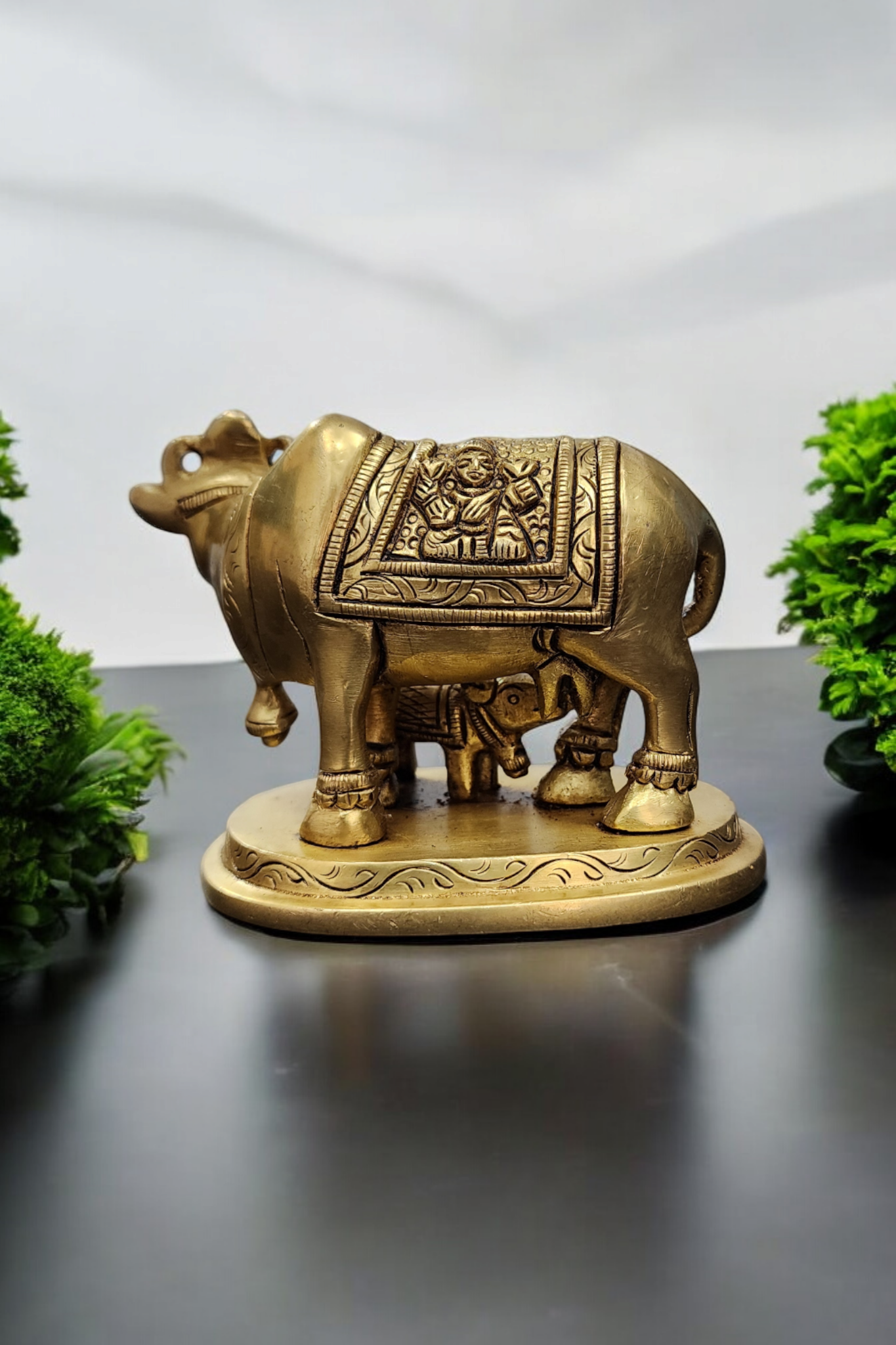 Dhevu Brass Kamdhenu Cow Calf Statue