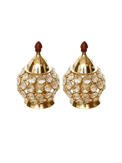 Dhevu Set Of 2 Crystal And Brass Diya