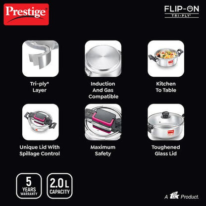 PRESTIGE FLIP-ON TRI-PLY STAINLESS STEEL PRESSURE COOKER 2 LITER (20710)