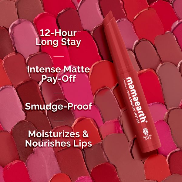 Mamaearth Moisture Matte Longstay Mini Lipstick- 0.7 g | Raspberry Scarlet