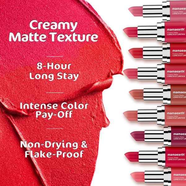 Mamaearth Creamy Matte Long Stay Lipstick with Murumuru Butter and Vitamin E - 4.2g | Tulip Magenta