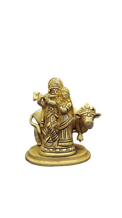 Dhevu brass Lord Radha Krishna Murthi with Cow