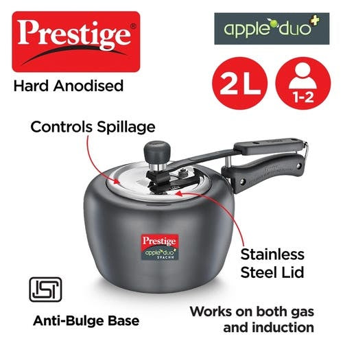 Prestige Apple Duo Plus Hard Anodised Spillage Control Pressure Cooker (Black)