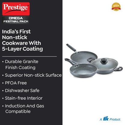 PRESTIGE OMEGA GREY GRANITE ALUMINIUM NON-STICK COOKWARE 3 PCS FESTIVAL PACK (38103)