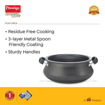 Prestige Omega Select Plus Teflon Non-stick Coated Handi with Stainless Steel Lid and Scrubber for Non-Stick Cookware, (30733)