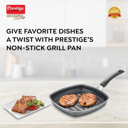 Prestige Omega Select Plus Aluminium Non-stick Coating Square Grill Pan, (Black)