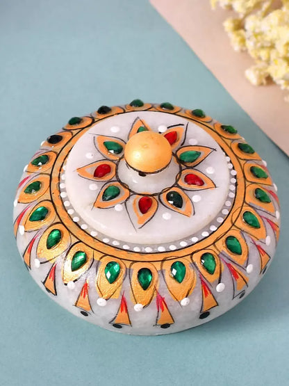 White & Red Marble Kumkum Box