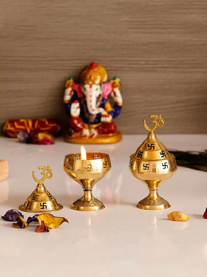 Dhevu brass Swastik Diya Set of 2