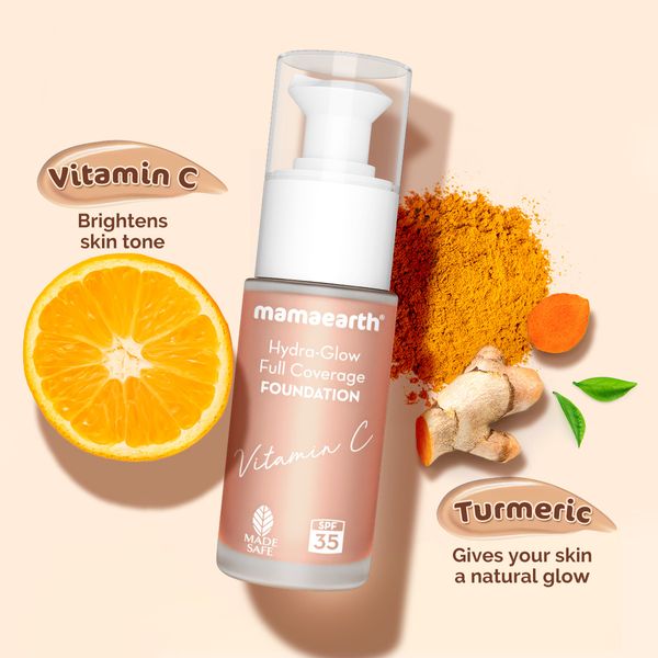 Mamaearth Hydra-Glow Full Coverage Foundation With Vitamin C & Turmeric - 30 ml | Ivory Glow