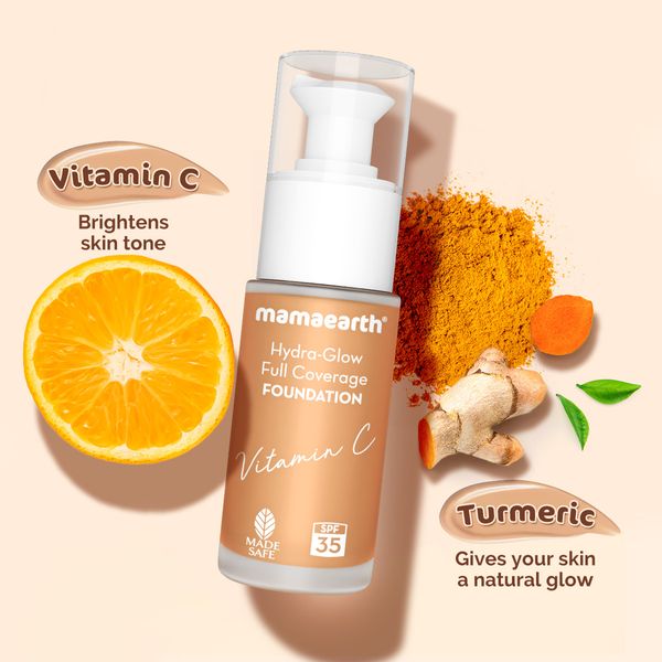 Mamaearth Hydra-Glow Full Coverage Foundation With Vitamin C & Turmeric - 30 ml | Sun Glow