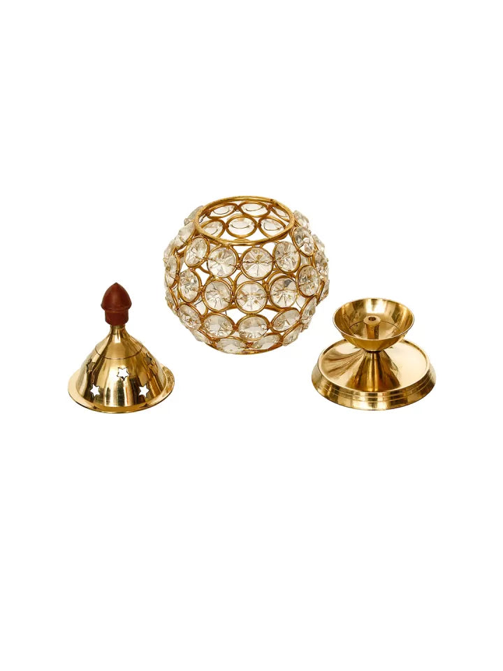 Dhevu Set Of 2 Crystal And Brass Diya