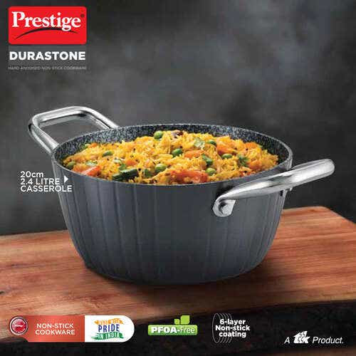 Prestige Durastone Hard Anodised 6 Layer Non-Stick Casserole with Glass Lid, 2.4L (37577)