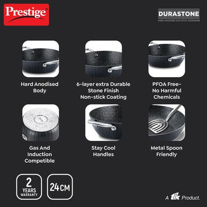 Prestige Durastone Hard Anodised 6 Layer Non-Stick Kadai with Glass Lid (37578)