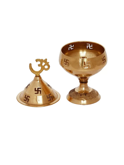 Gold-Toned Om and Swastik Brass Diya