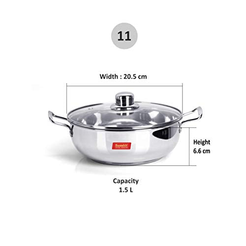 Sumeet Stainless Steel Kadhai With Glass Lid 1.9 LTR