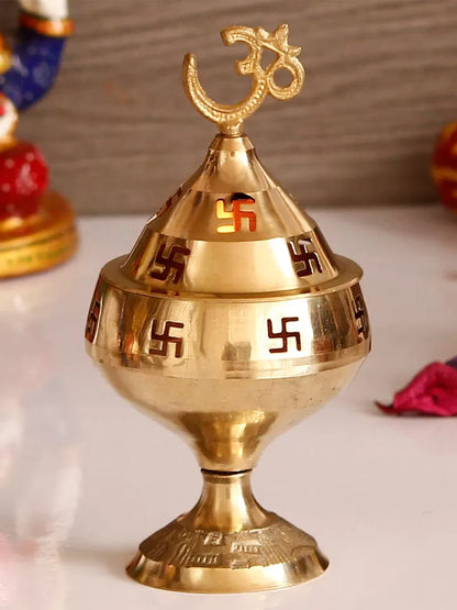 Gold-Toned Om and Swastik Brass Diya