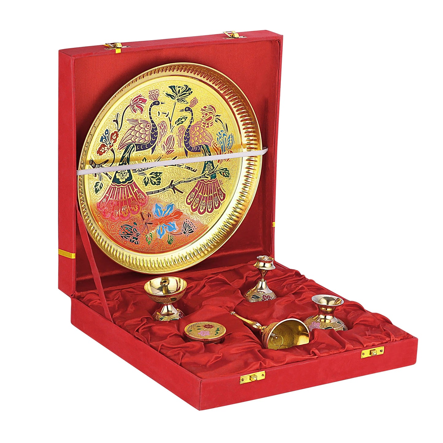 Brass Pooja Thali Set With Velvet Box