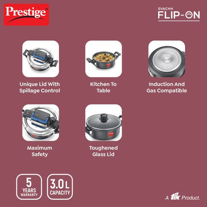 Prestige Svachh Flip-on Hard Anodised Gas and Induction Compatible Pressure Cooker with Glass Lid (20160